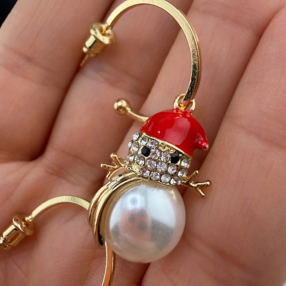 Festive Gold and Red Snowman Earrings